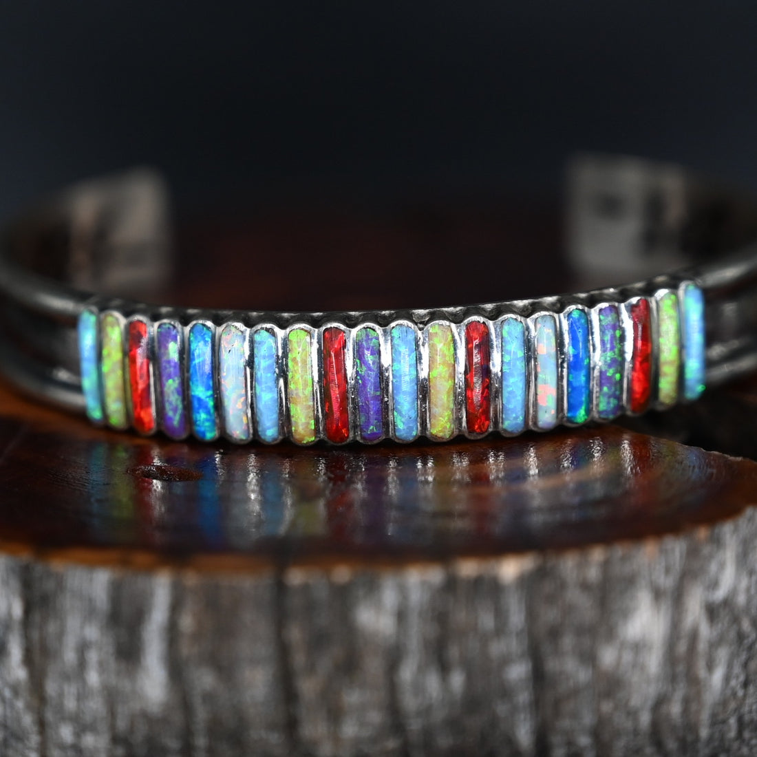 View of Sunwest Silver Zuni Stone Cuff featuring a vibrant Zuni stones set in sterling silver
