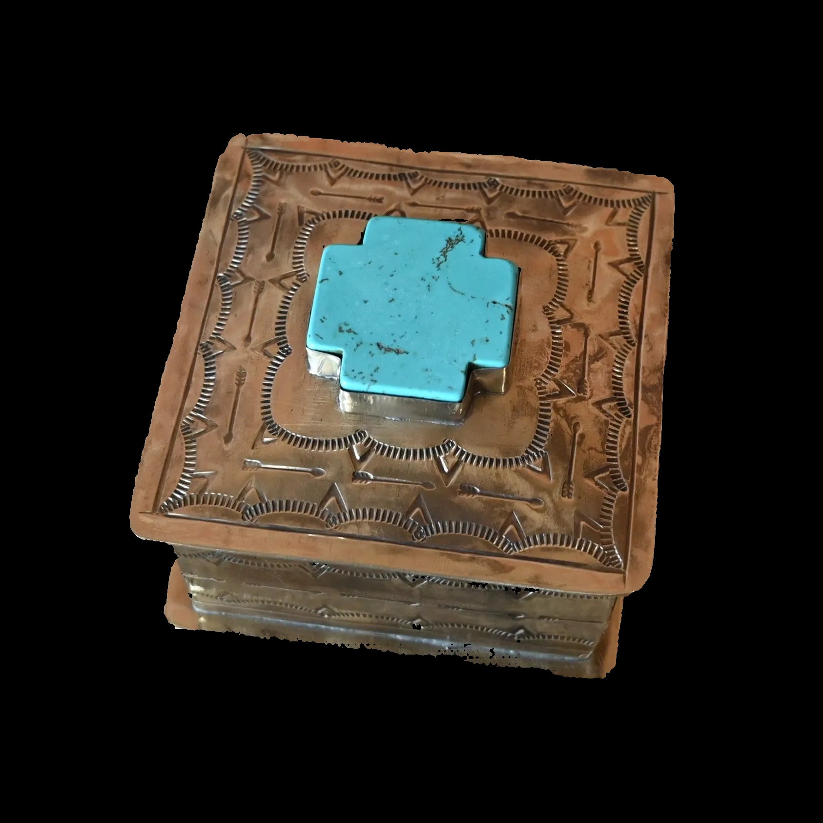 Alexander Rustic Silver Box J. Alexander Rustic Silver Square Stamped Box with Turquoise Cross ...