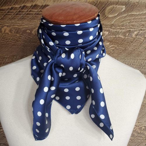 Cowboy Images Charmeuse 3/8&quot; White Dot on Navy Wild Rag 44X44