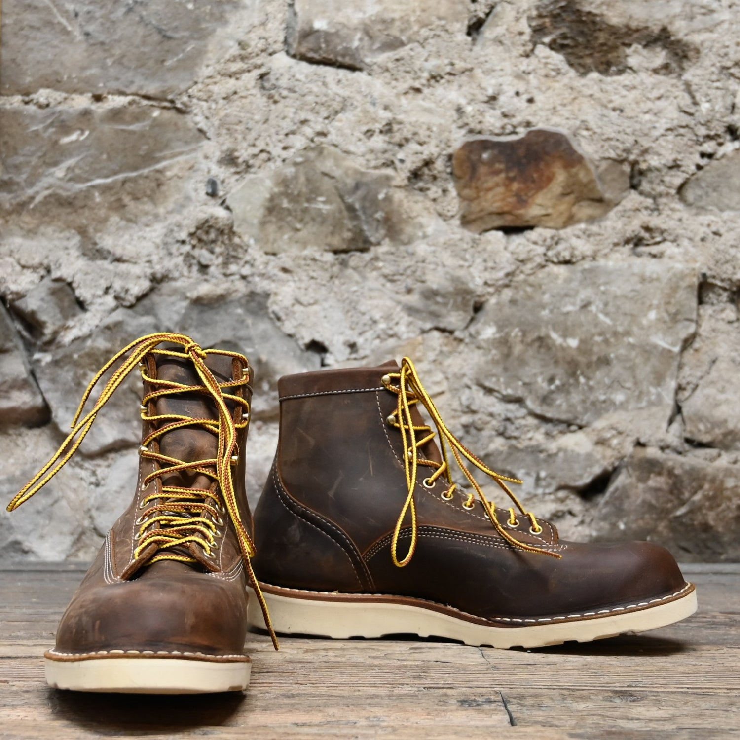 View of White’s 6″ Foreman lace-to-toe boot with Vibram sole and full-grain leather upper