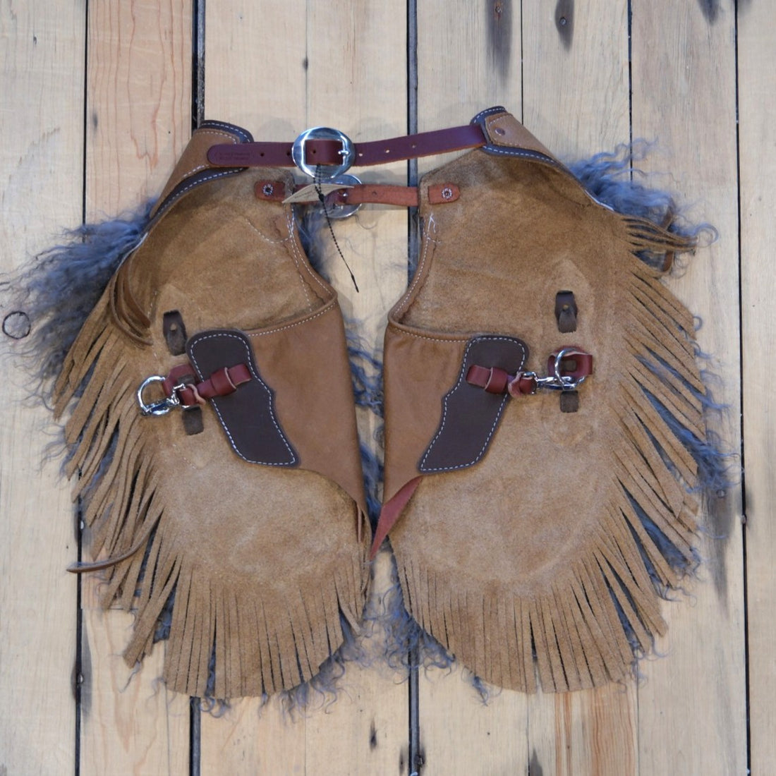 Rockin Y Saddlery youth dark gray Tibetan wooly chinks.