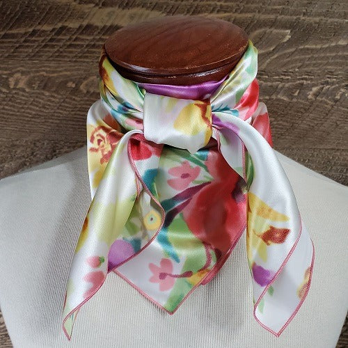 Cowboy Images Charmeuse Multi Colors On Ivory 44x44 wild rag