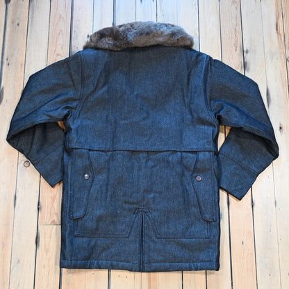 Filson × Wrangler Packer Jacket in black denim, wool-lined with shearling collar