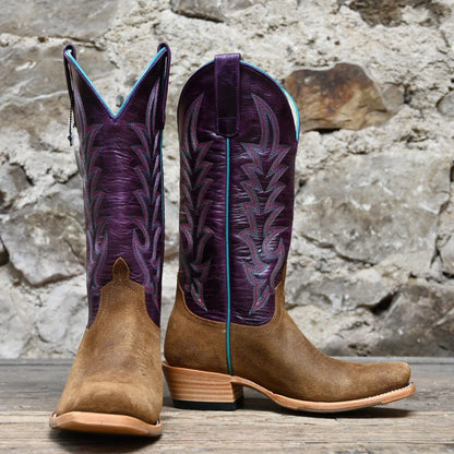 View of Macie Bean 13″ boot with Snuffy Waxy Commander vamp and Purple Nashville top with cutter toe