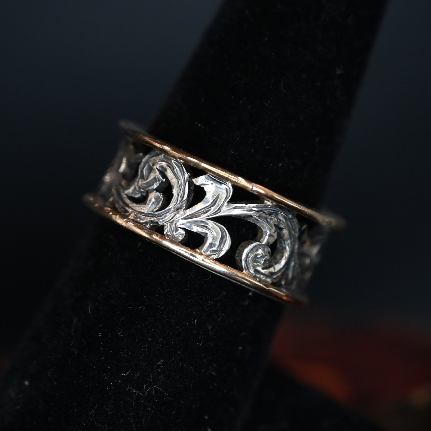 Vogt Hollow Valley sterling silver ring with filigree design and wire edge