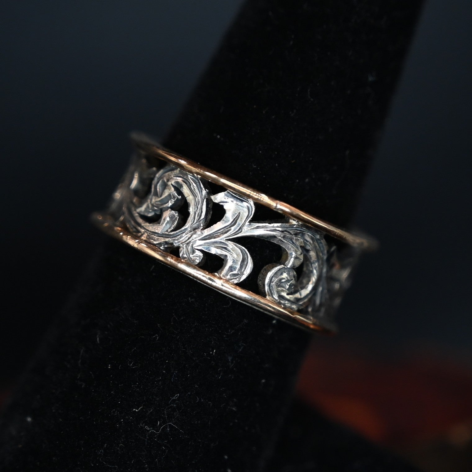 Vogt Hollow Valley sterling silver ring with filigree design and wire edge