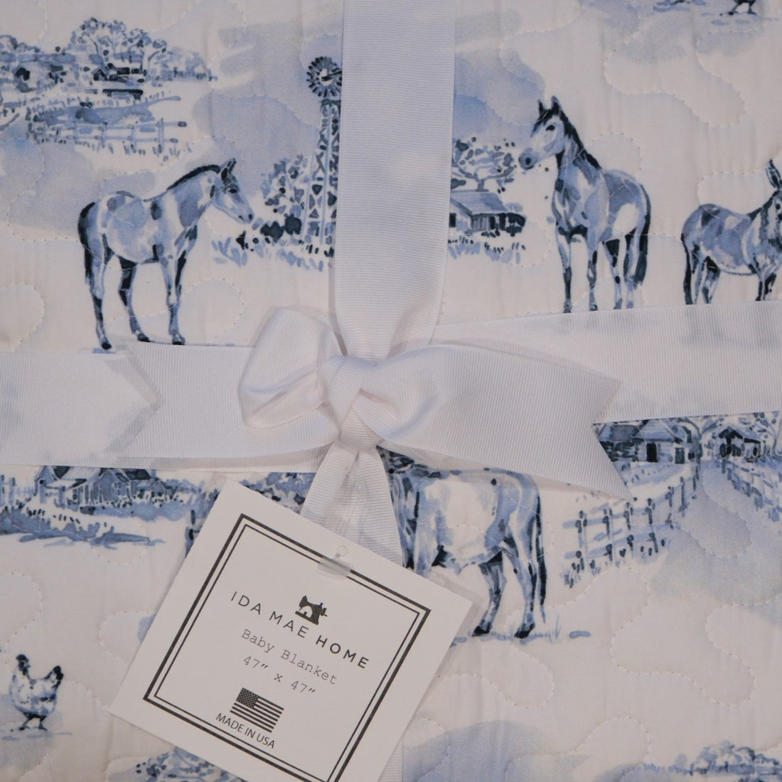 Ida Mae Home - Donkey Toile Blue Baby Blanket