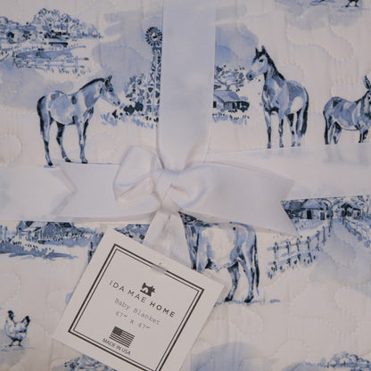 Ida Mae Home - Donkey Toile Blue Baby Blanket