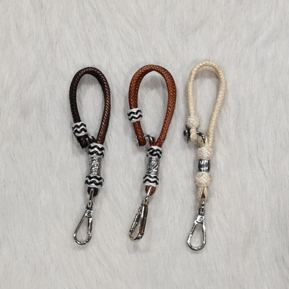 Traditional braided rawhide key chain made from natural rawhide