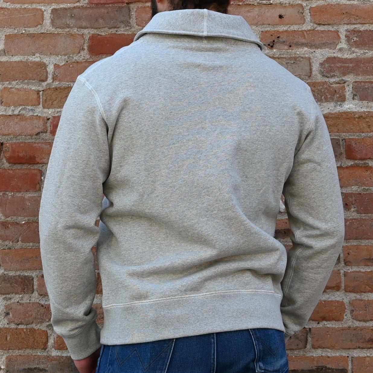 View of Blue Blanket men’s gray cotton sweater with button-up front