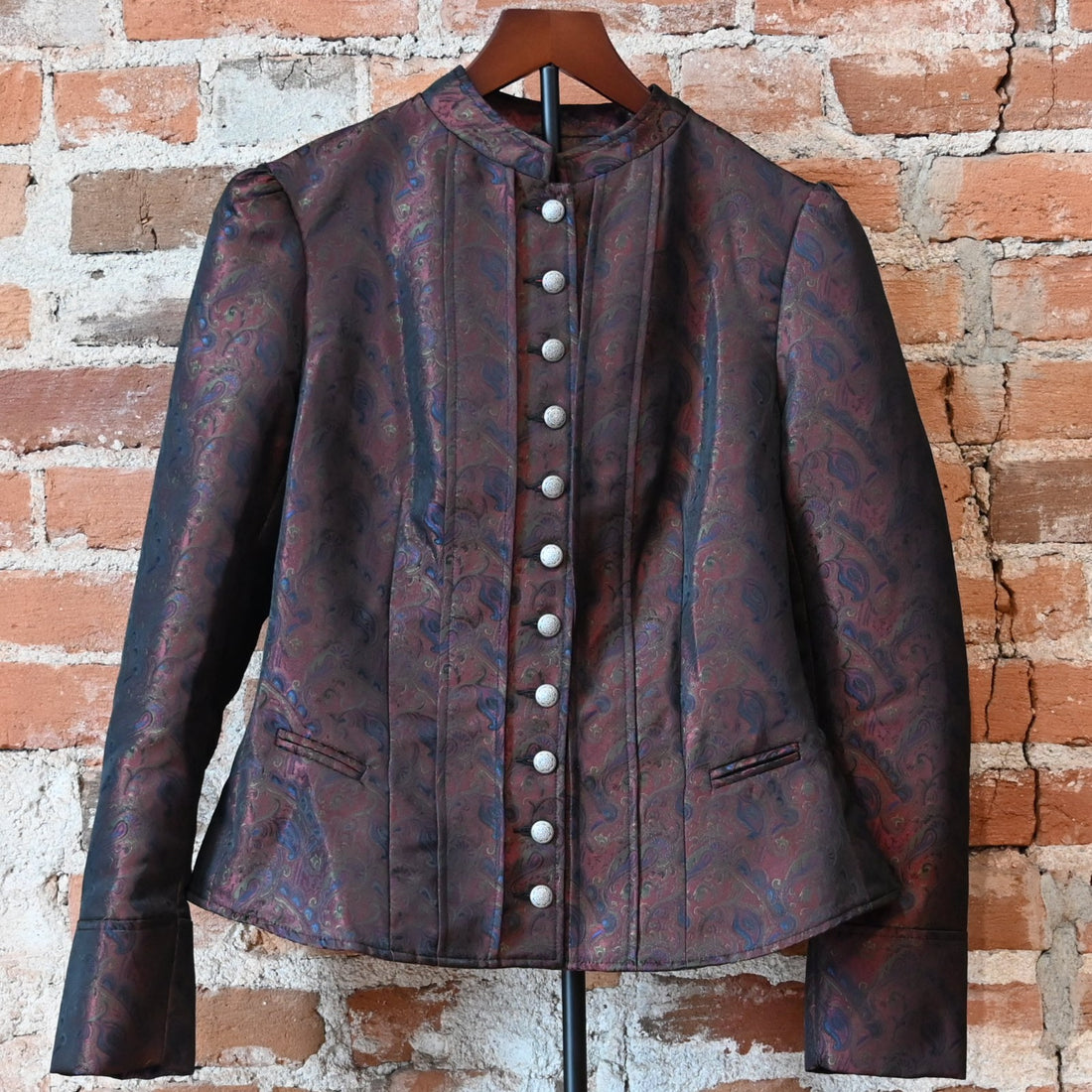 Frontier Ladies Victoriana Jacket Red Blue Green Brocade Front View