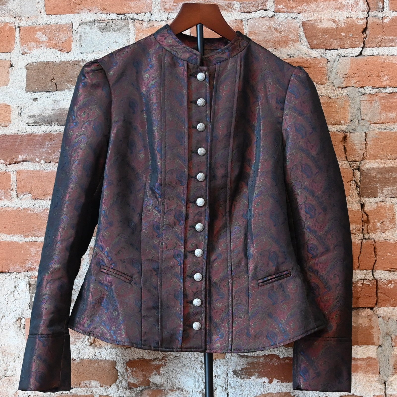 Frontier Ladies Victoriana Jacket Red Blue Green Brocade Front View