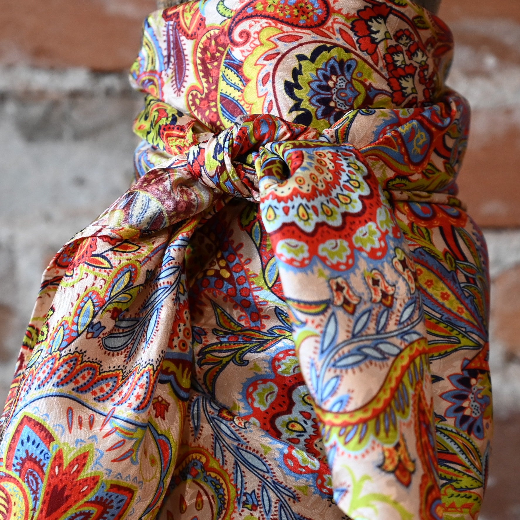 Schaefer multi red paisley silk wild rag 35x35 square