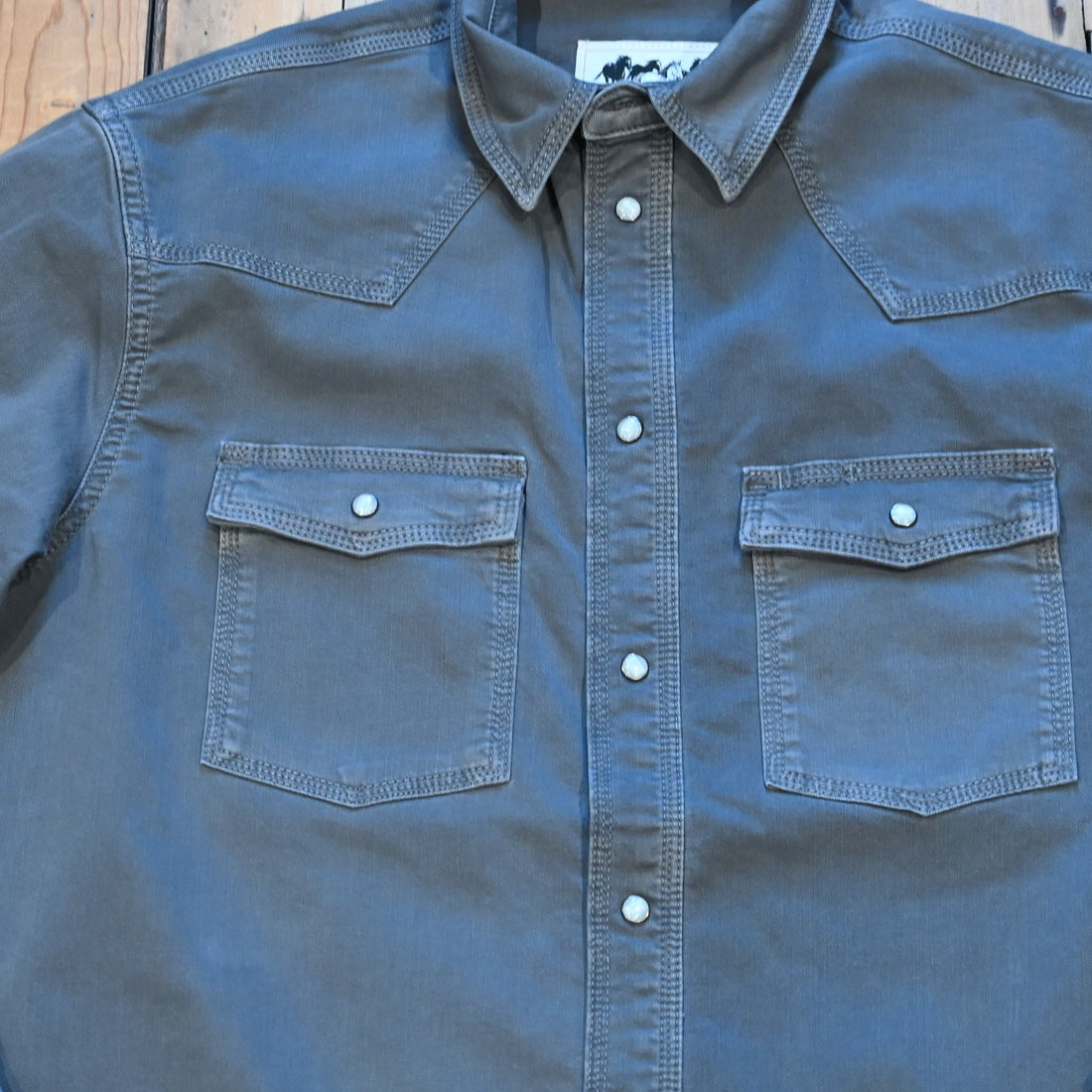 Schaefer Outfitter Western Denim Snap Shirt in Carbon twill with snap closure and Western yoke