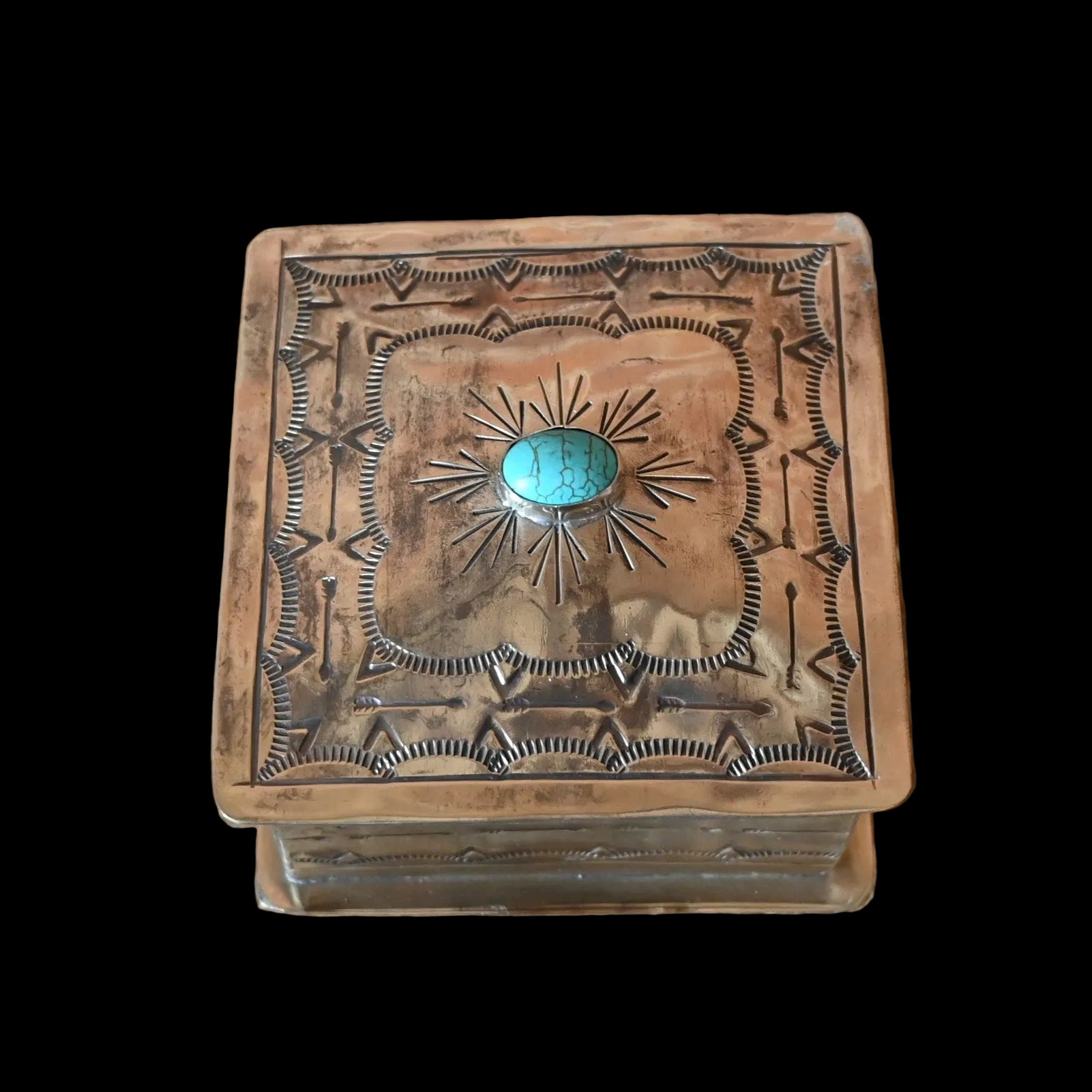 Alexander Rustic Silver Box J. Alexander Rustic Silver Square Stamped Box with Turquoise – Atomic 79