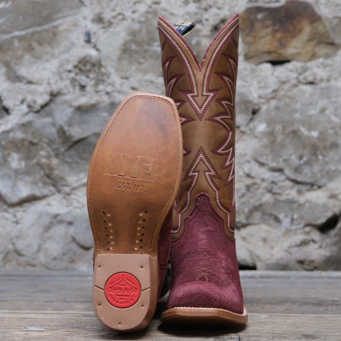 Hyer ROSE HILL 13" - Rolled Oats Top with Burgundy Roughout Vamp