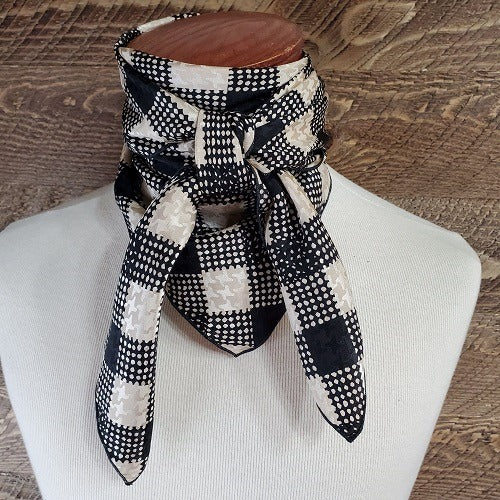 Cowboy Images ivory plaid charmeuse wild rag 44x44