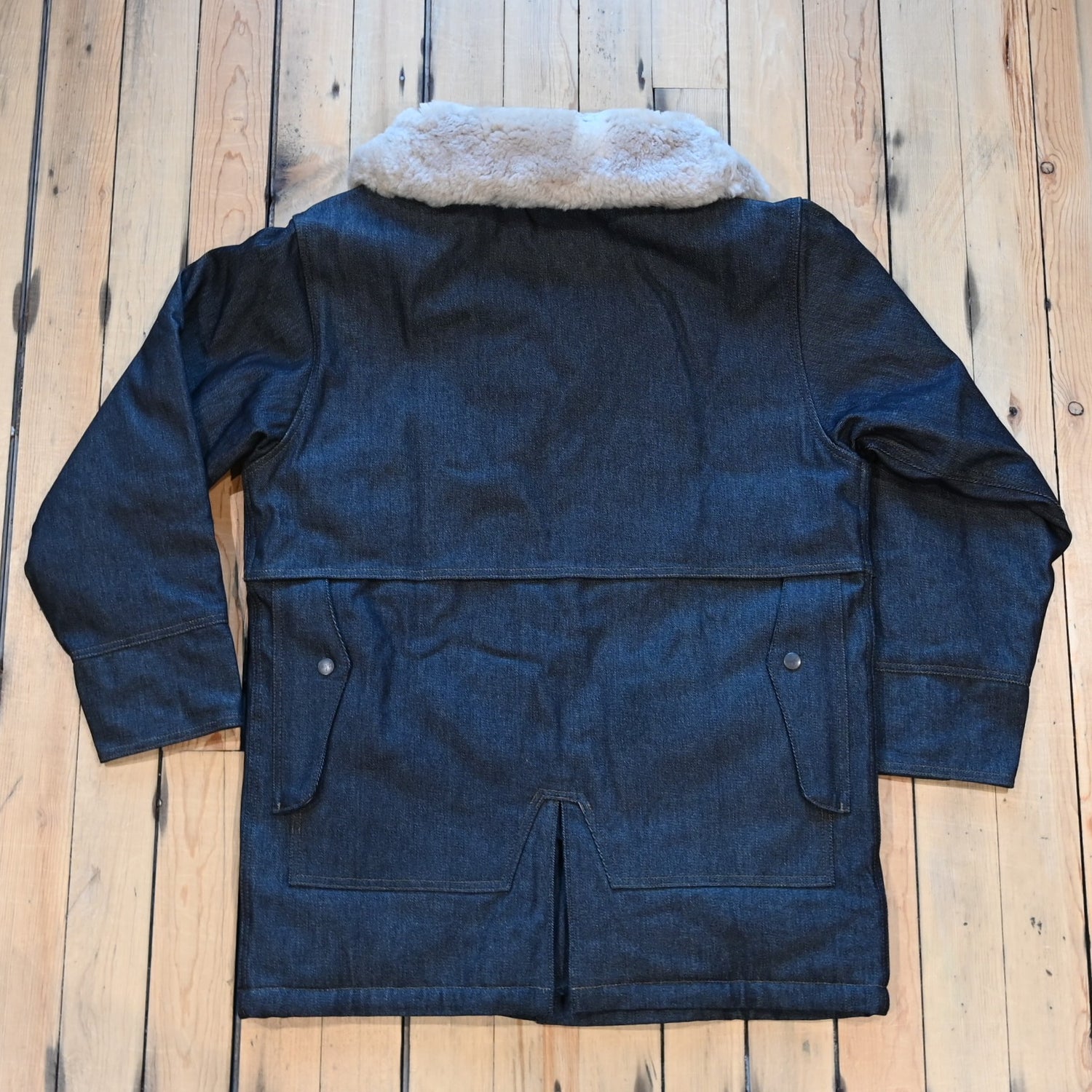 Filson × Wrangler Indigo Packer Jacket: denim outer, wool lining, shearling shawl collar