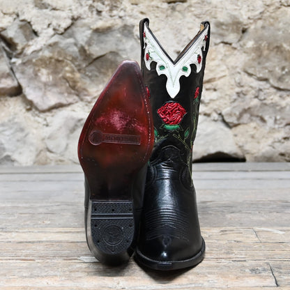 Ladies 11&quot; Black Leather Boot W/Inlayed Roses view of bottom