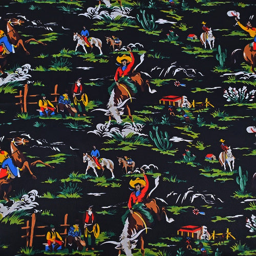 Cowboy Images Charmeuse Retro Cowboy Black Wild Rag 36x36