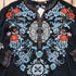 View of Johnny Was sanded black blouse with tonal embroidery on front and shoulders