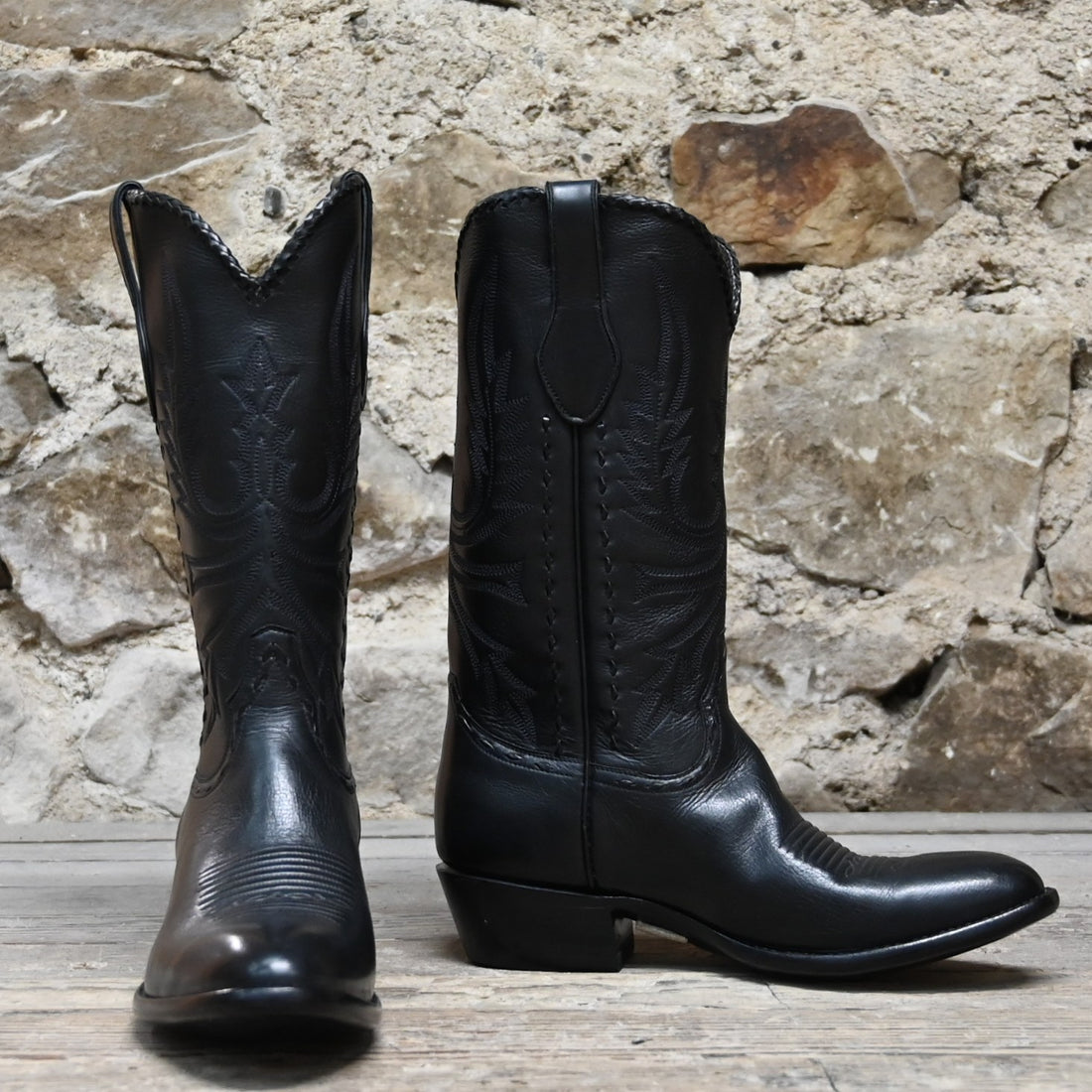 View of Stallion Men’s 13&quot; Western boot with lacing, white buckstitching, and small round toe