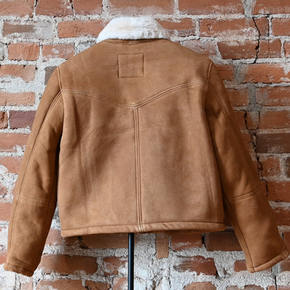 Schaefer ladies brown shearling jacket with Western yoke and cropped fit