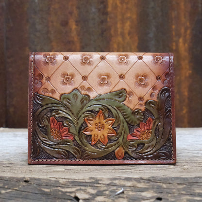 Myra jungle print canvas tiny wallet with leather trim