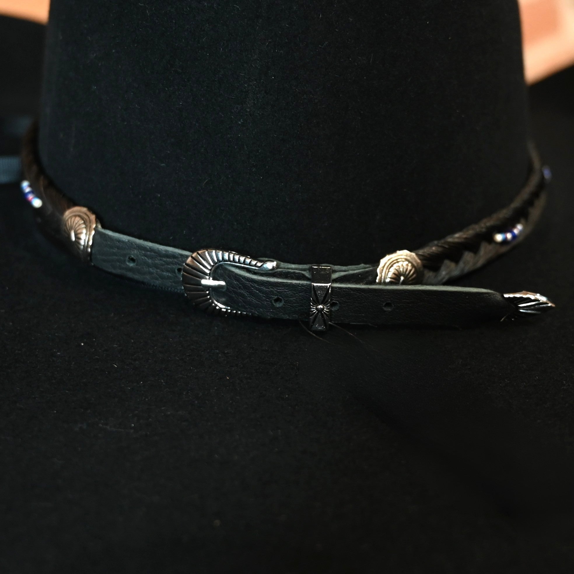 Cowboy Collectibles Bozeman braided horsehair hatband red white and blue with leather ties