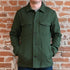 View of Pendleton men’s Lawson wool coat in solid army green with button front and five-pocket design