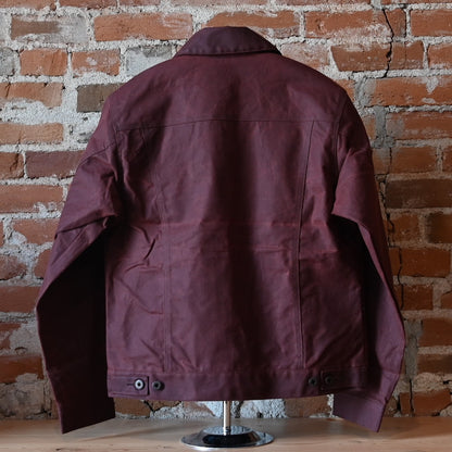 Filson Tin Cloth Short Lined Cruiser Jacket in Fired Brick with metal buttons and utility pockets