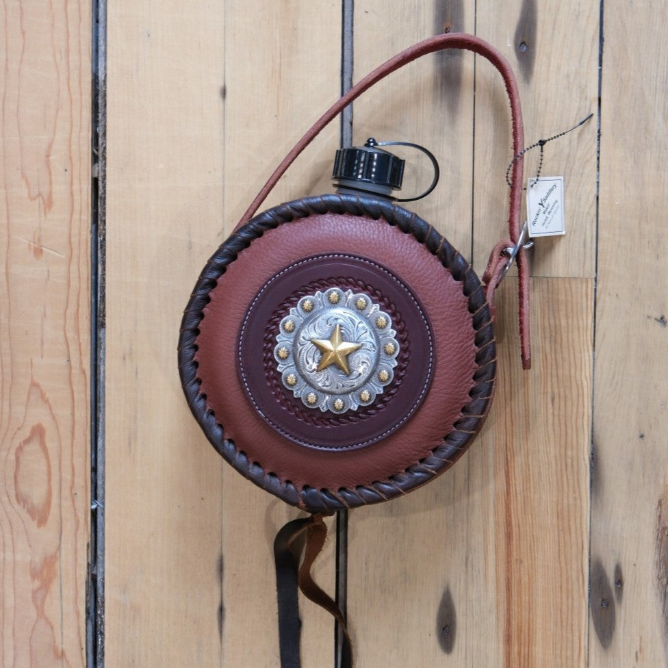 Rockin Y Saddlery leather canteen in dark brown.