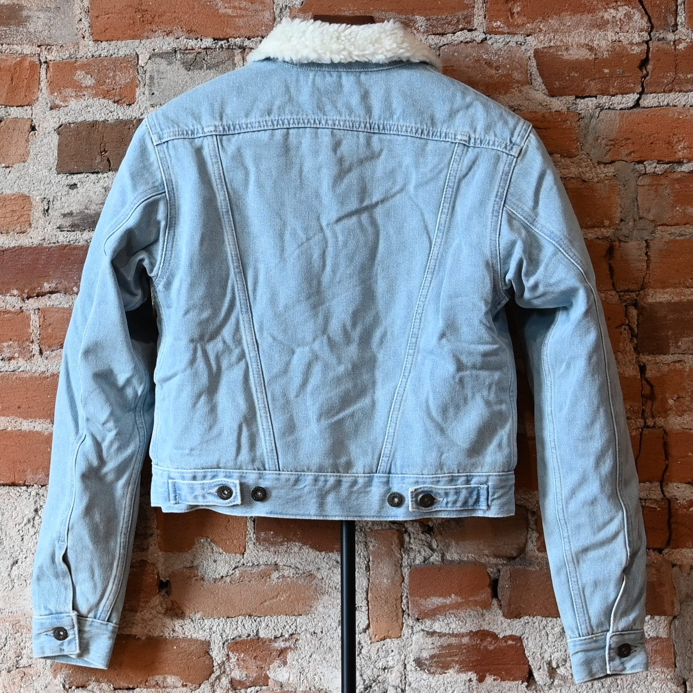 Schaefer ladies sherpa lined denim jacket with indigo denim shell and sherpa interior