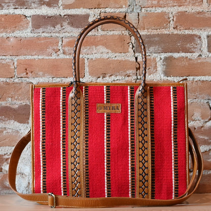 Myra Coachroom Stripes shoulder bag in red with leather trim
