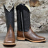 View of Horse Power Kango Boot with tobacco ostrich vamp, black shank, square toe, and pull straps