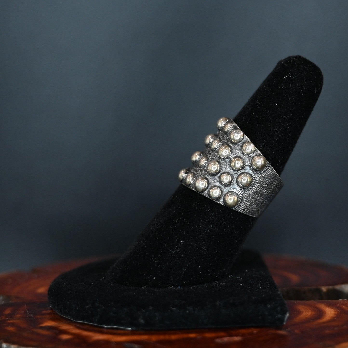 Vogt Silversmiths Blair sterling silver ring size 8 with hand-set beads and black acid finish