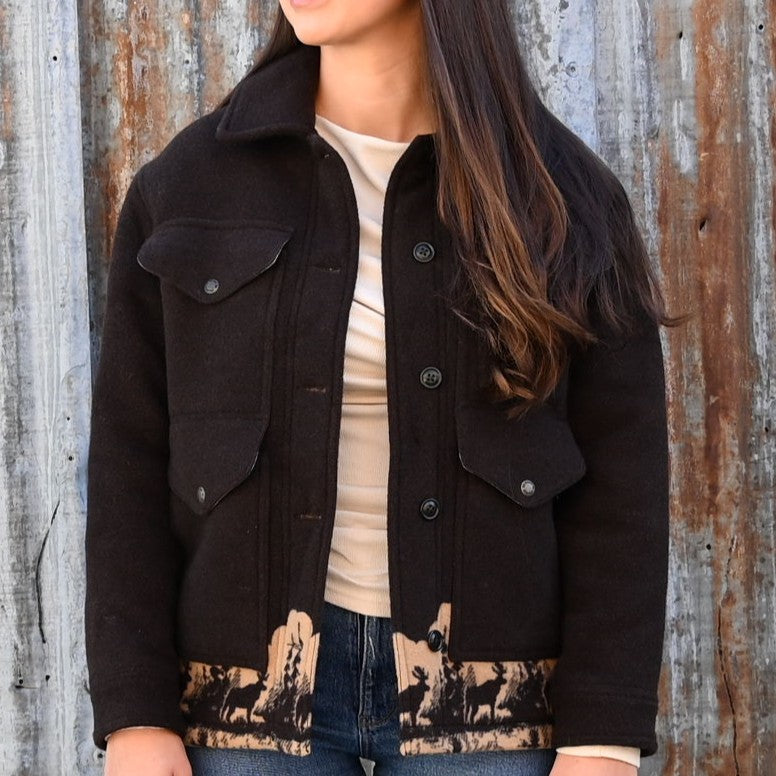 Filson Ladies Jacquard Wool Cruiser Jacket – Brown / Khaki Moose