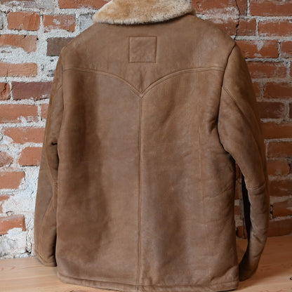 Schaefer brown shearling coat drop-in pockets lower hip length