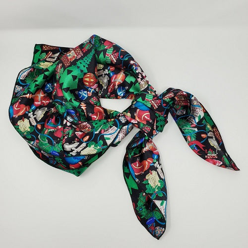 Cowboy Images Christmas Santa Wild Rag 22x22 in charmeuse satin with cowboy Santa and cactus lights design