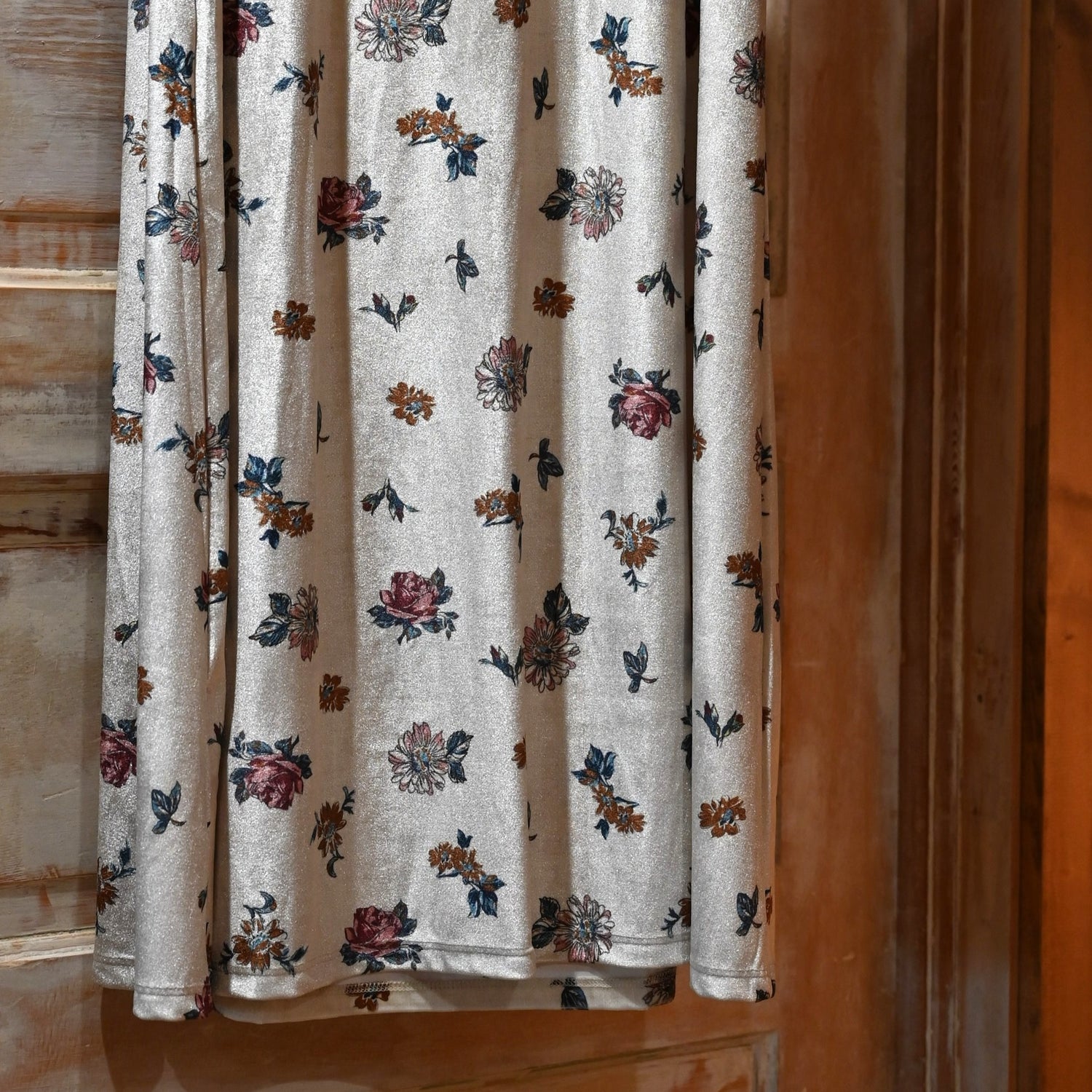 Cream velvet maxi skirt with floral print, Tasha Polizzi Niko design