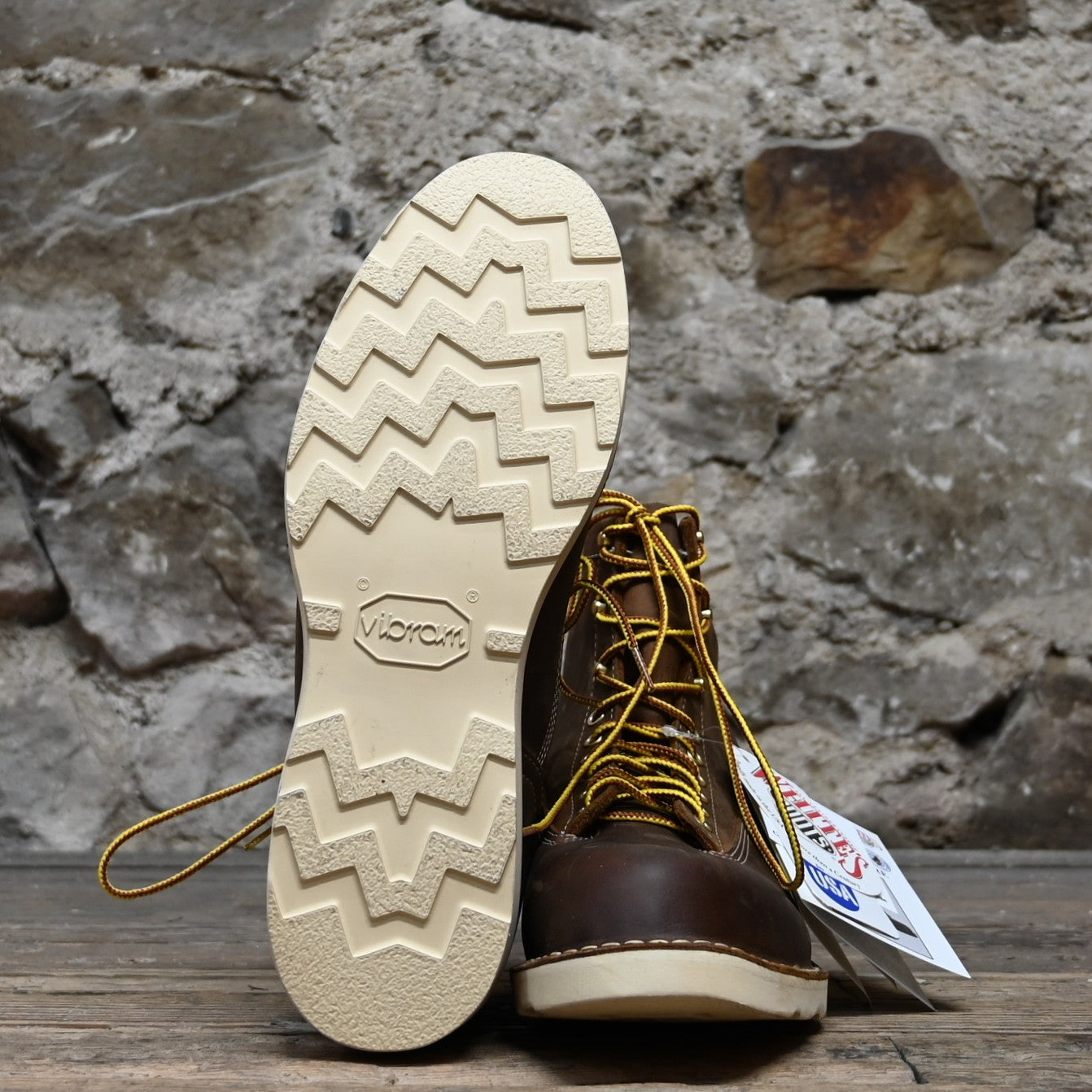 View of White’s 6″ Foreman lace-to-toe boot with Vibram sole and full-grain leather upper