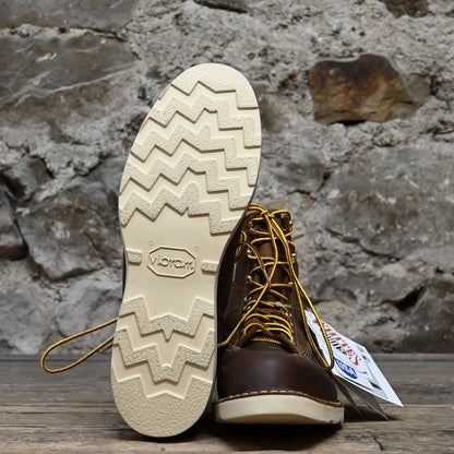 View of White’s 6″ Foreman lace-to-toe boot with Vibram sole and full-grain leather upper