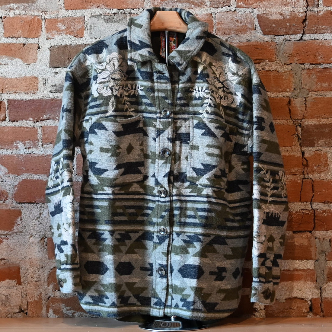 Johnny Was oversized jacket in Alain Jacquard woven blanket pattern with patch pockets
