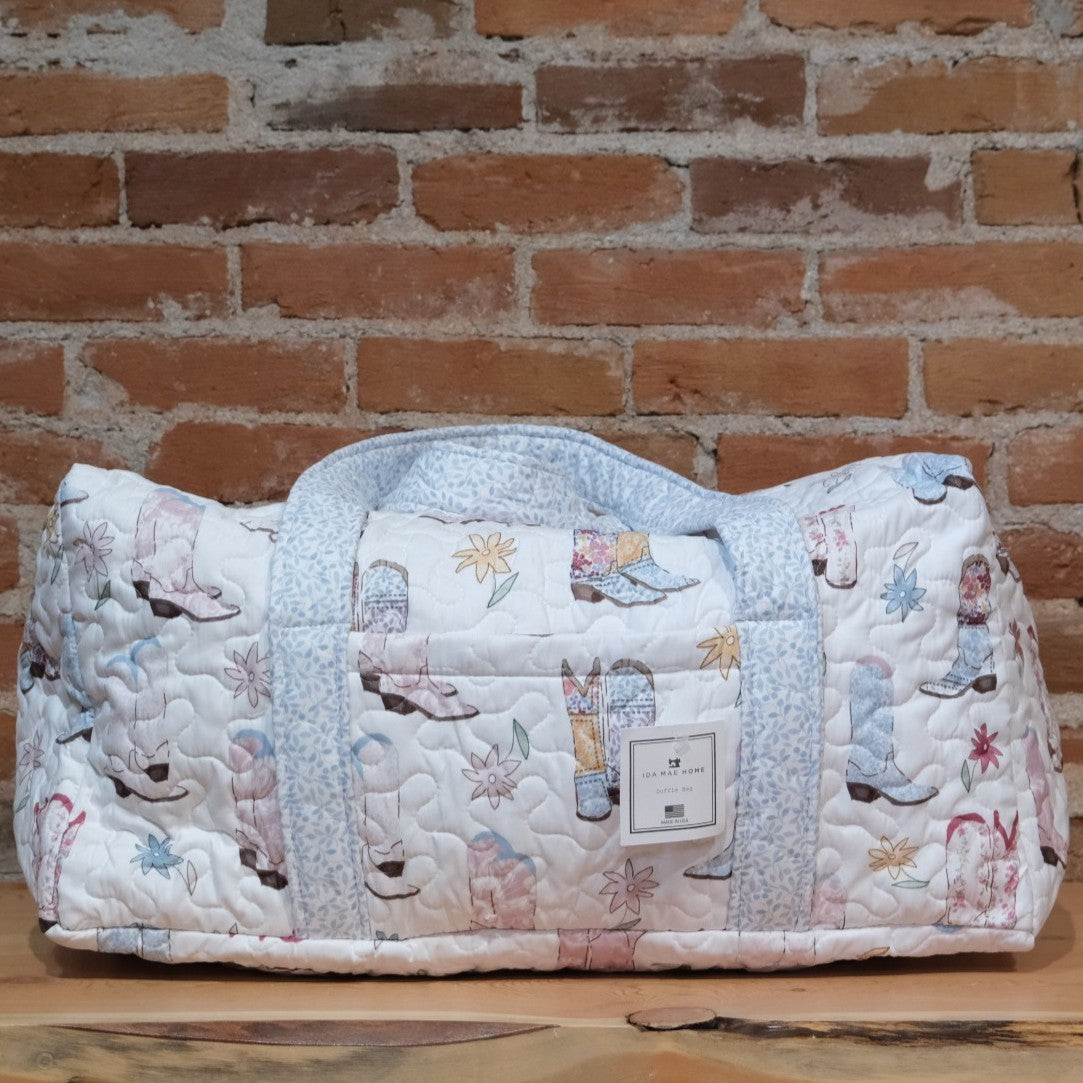 Ida Mae Home - Daisy Boots Patchwork White Quilted Duffle Bag