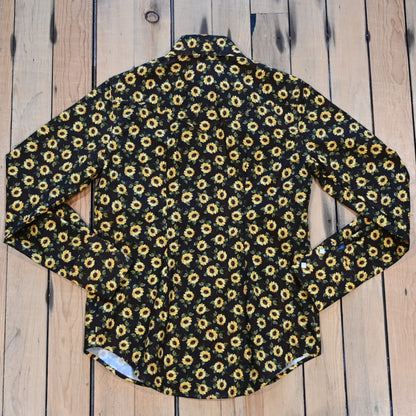 Rockmount ladies vintage brown sunflower print western shirt with diamond snaps and sawtooth pockets