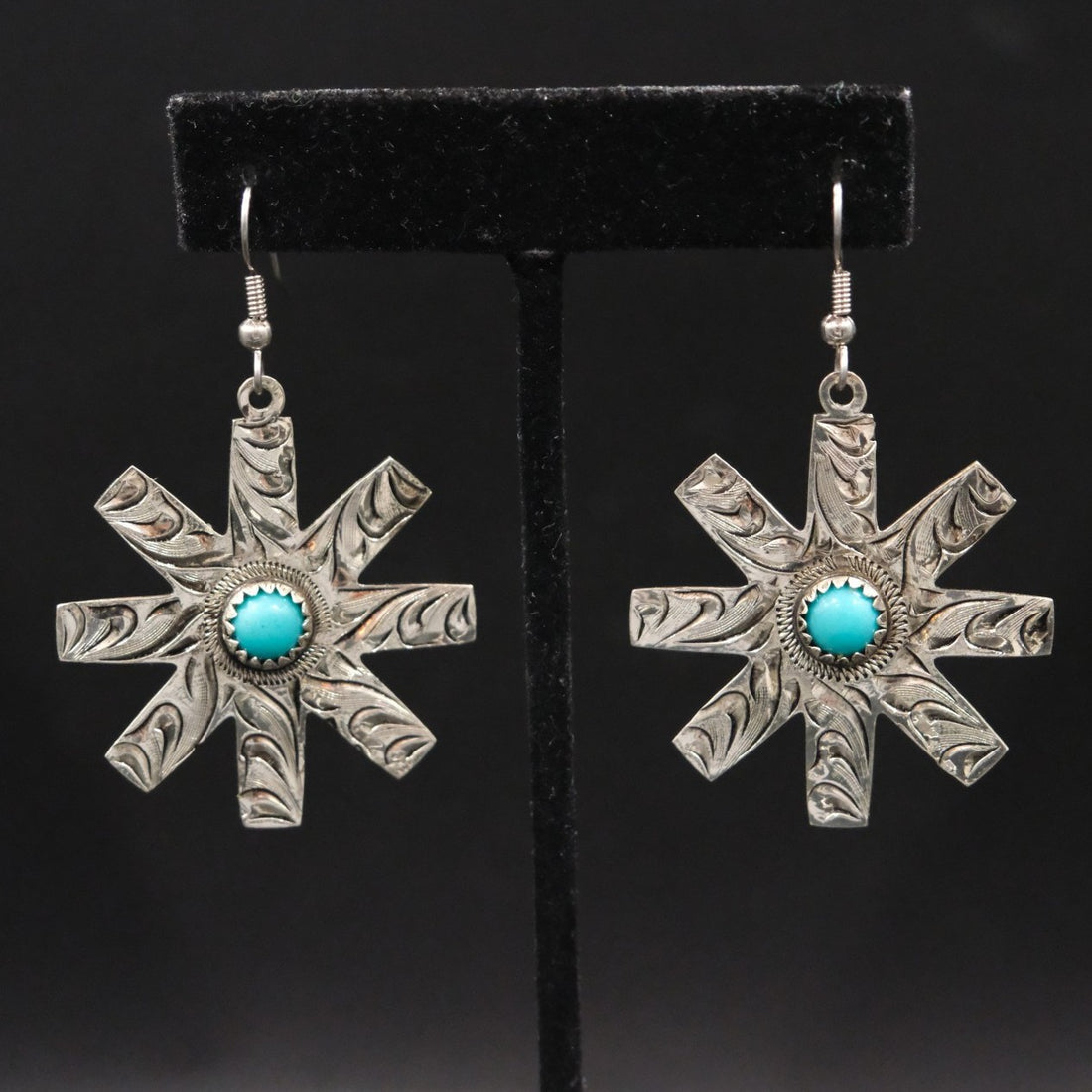 P Diamond Designs Engraved Spur Rowel Earrings - Turquoise