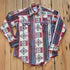View of Rockmount men’s red and white premium flannel shirt with jacquard pattern and western snaps