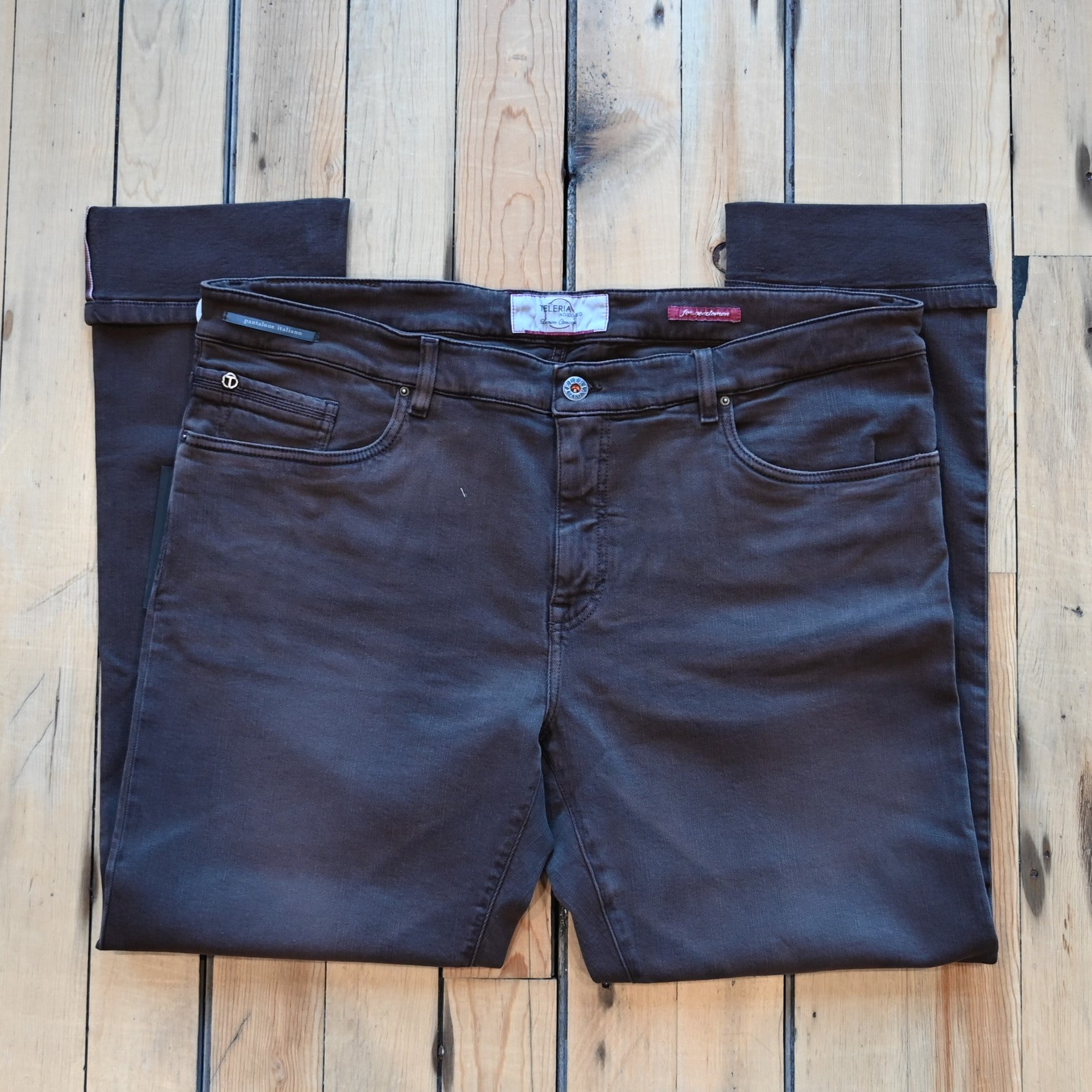 Teleria Zed 5 Pocket Jean in Wenge soft Italian dark brown denim with classic five-pocket design