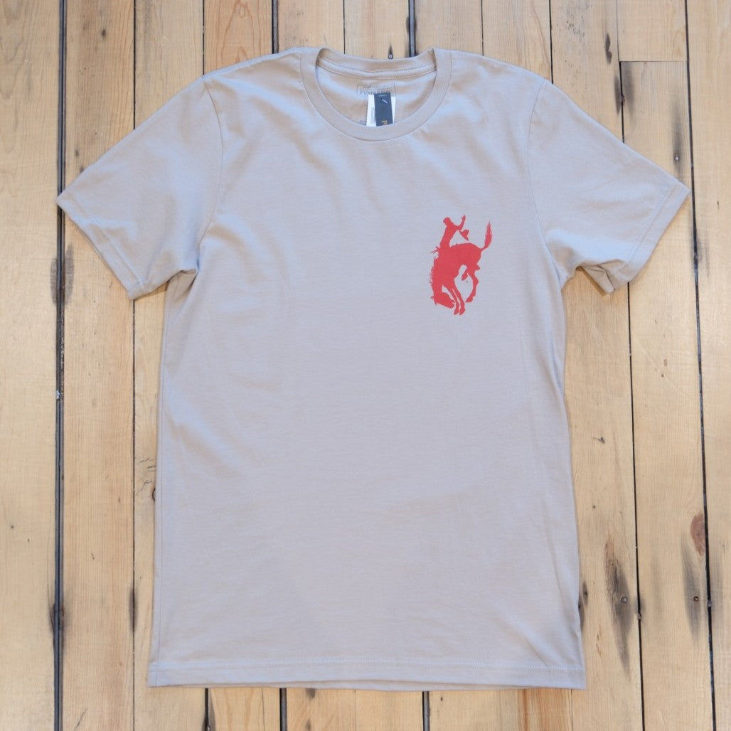 Pendleton Whisky Graphic Tee in Natural Beige showing the bold Western "bucking bronco" back graphic.