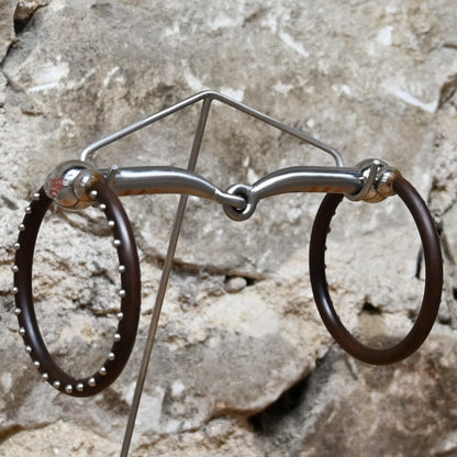 Tom Balding Ballhinge Ring Snaffle with sweet iron mouthpiece, copper inlays, and brown dot-finished ring.